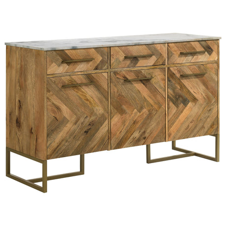 Keaton 3 - door Accent Cabinet with Marble Top Natural and Antique Gold | Coaster | Home Elegance USA