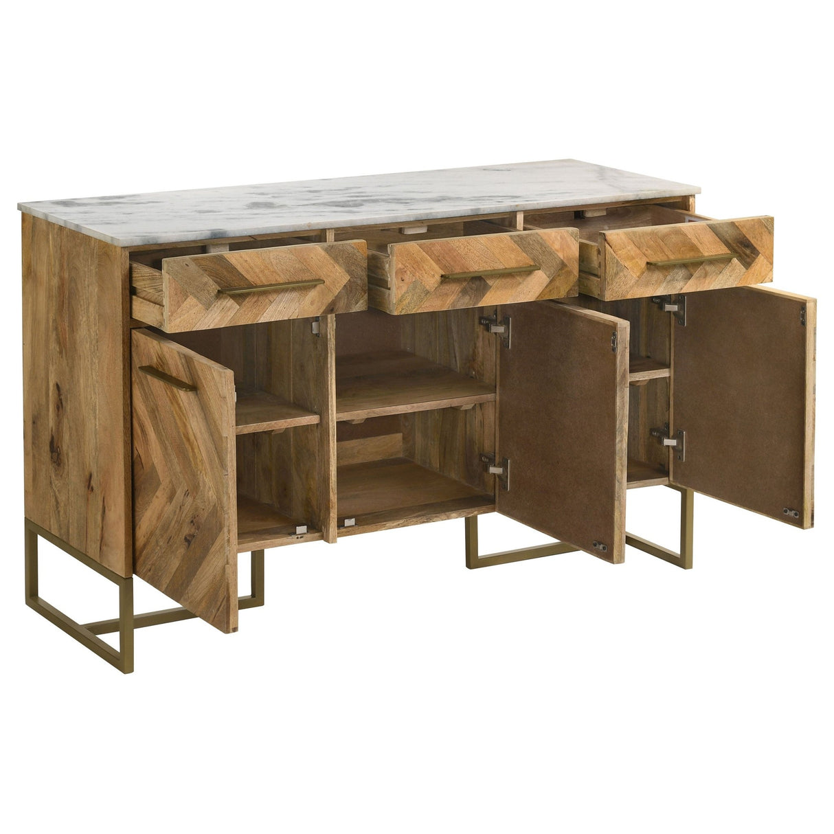 Keaton 3 - door Accent Cabinet with Marble Top Natural and Antique Gold | Coaster | Home Elegance USA