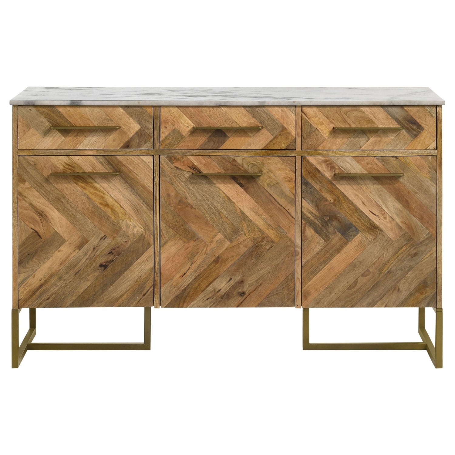 Keaton 3 - door Accent Cabinet with Marble Top Natural and Antique Gold | Coaster | Home Elegance USA