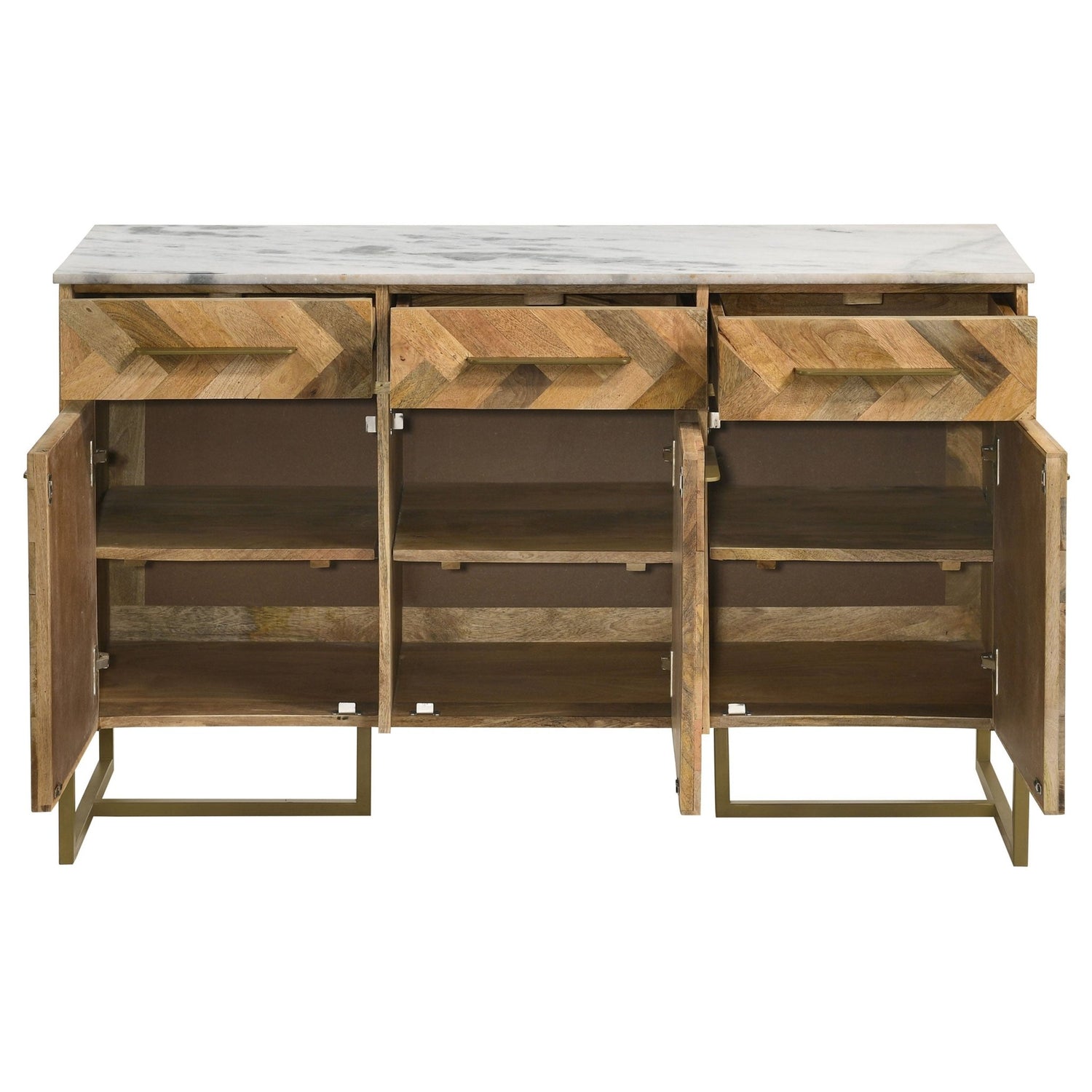 Keaton 3 - door Accent Cabinet with Marble Top Natural and Antique Gold | Coaster | Home Elegance USA
