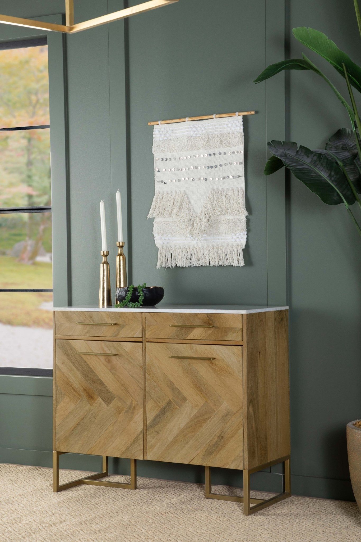 Keaton 2 - door Accent Cabinet with Marble Top Natural and Antique Gold | Coaster | Home Elegance USA