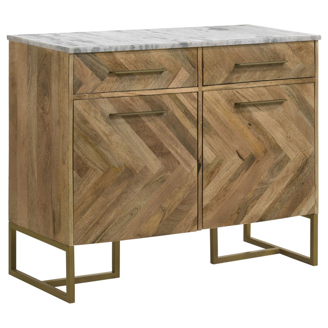 Keaton 2 - door Accent Cabinet with Marble Top Natural and Antique Gold | Coaster | Home Elegance USA