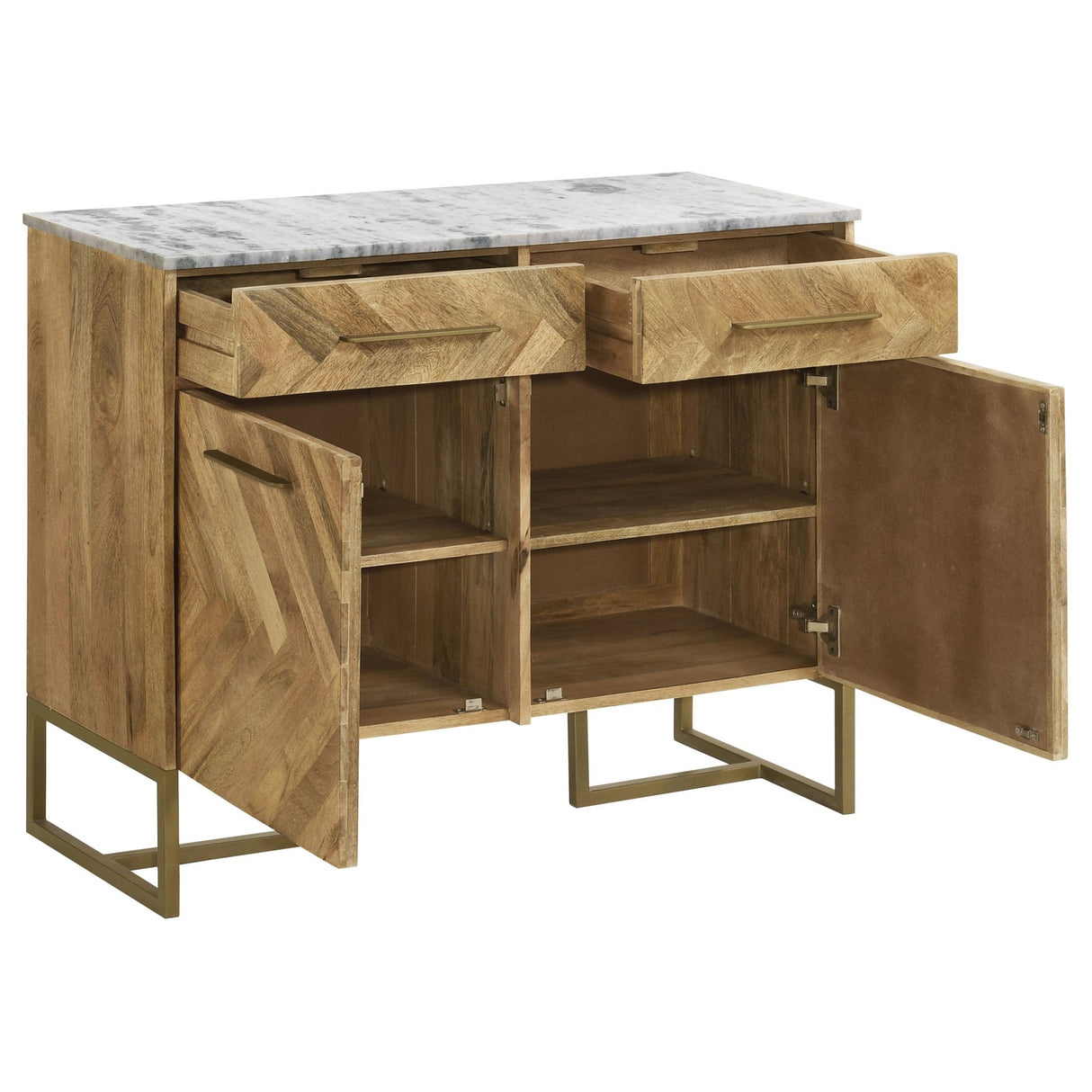 Keaton 2 - door Accent Cabinet with Marble Top Natural and Antique Gold | Coaster | Home Elegance USA