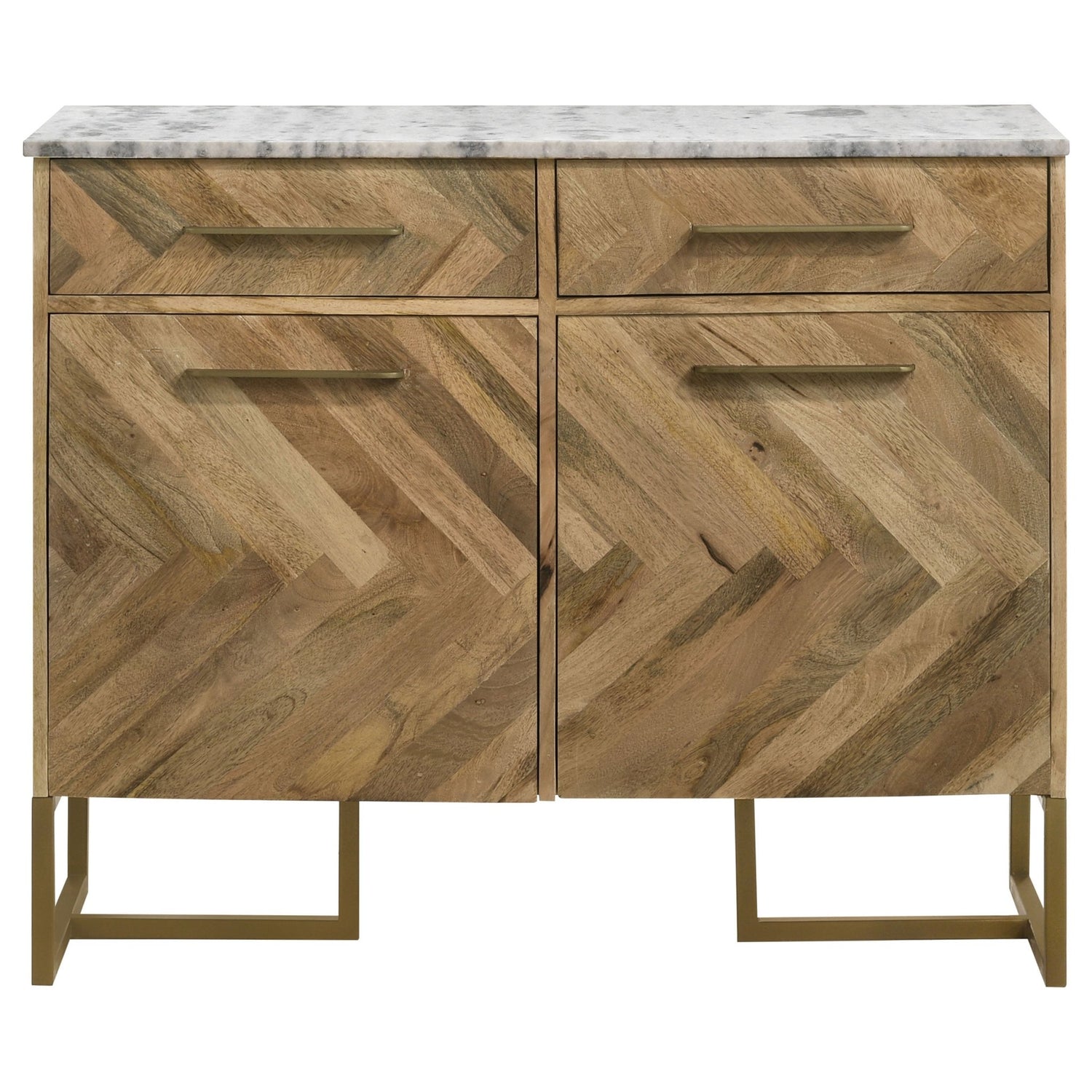 Keaton 2 - door Accent Cabinet with Marble Top Natural and Antique Gold | Coaster | Home Elegance USA