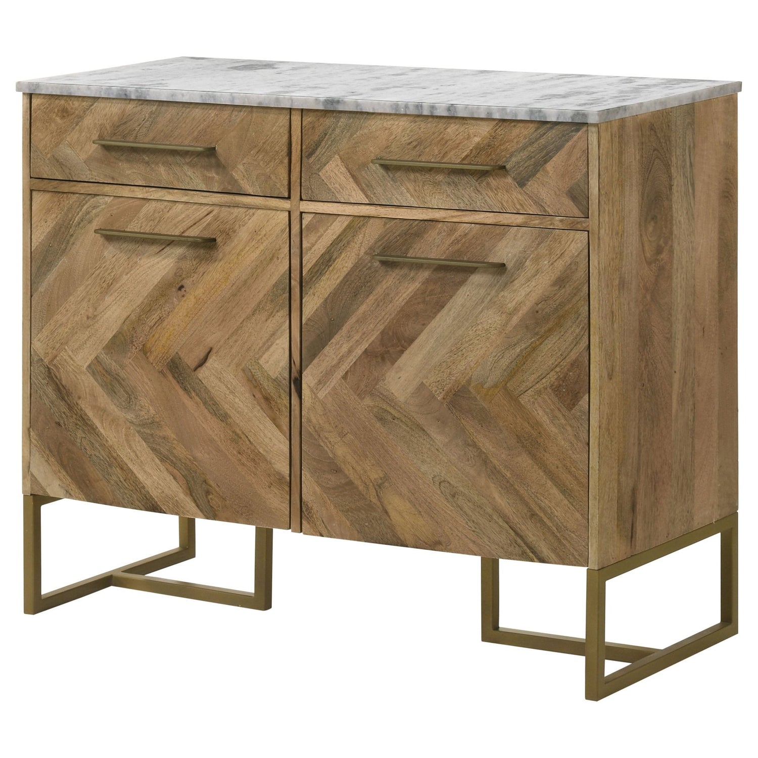 Keaton 2 - door Accent Cabinet with Marble Top Natural and Antique Gold | Coaster | Home Elegance USA
