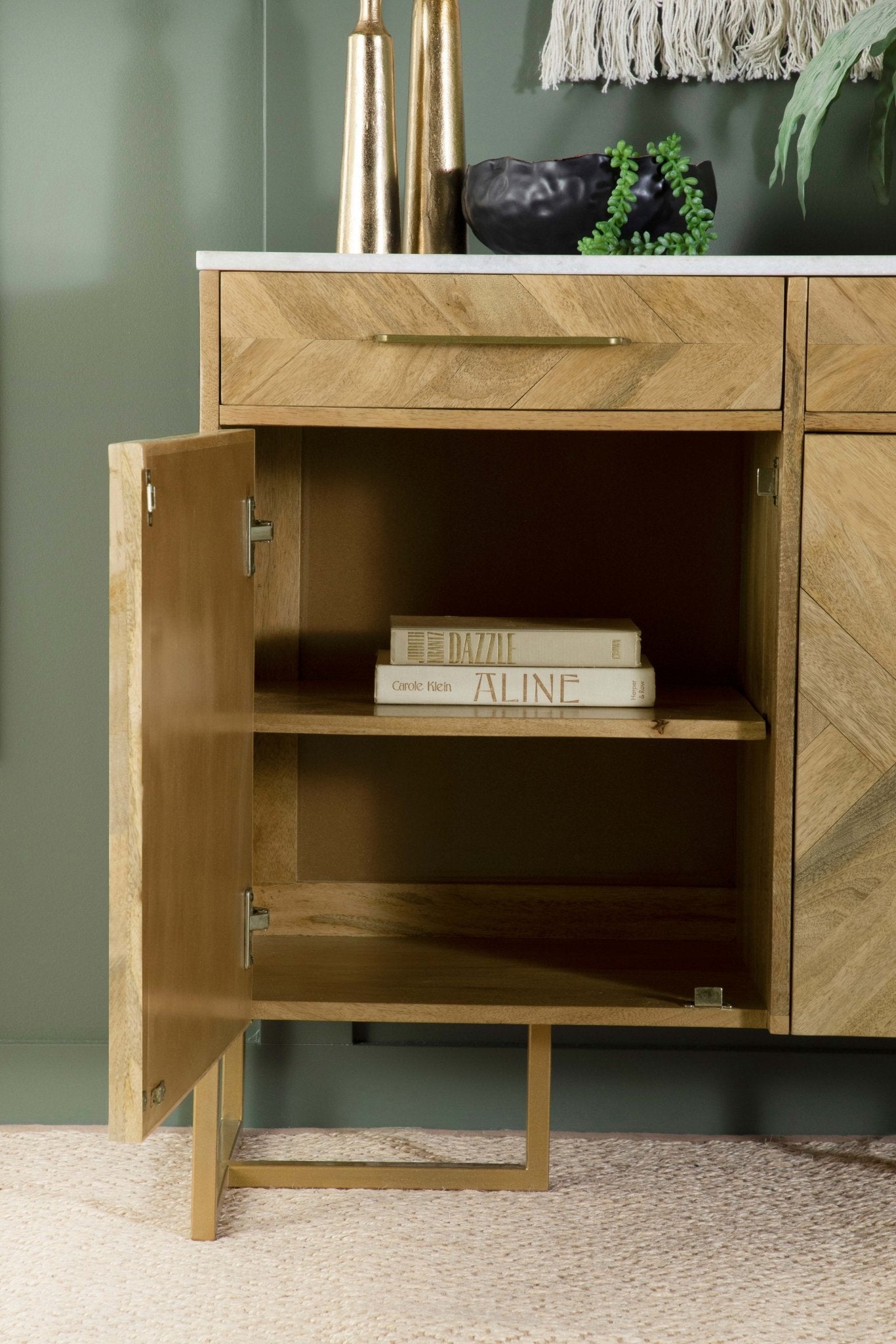 Keaton 2 - door Accent Cabinet with Marble Top Natural and Antique Gold | Coaster | Home Elegance USA
