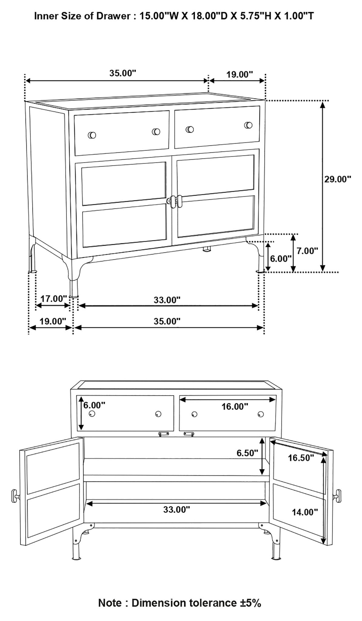 Accent Cabinet - Sadler 2-drawer Accent Cabinet with Glass Doors Black