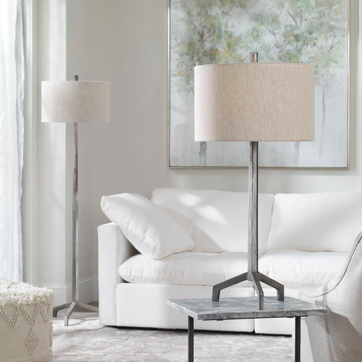 Ivor Cast Iron Floor Lamp Dark Gray - Black / Beige by Uttermost - View 3