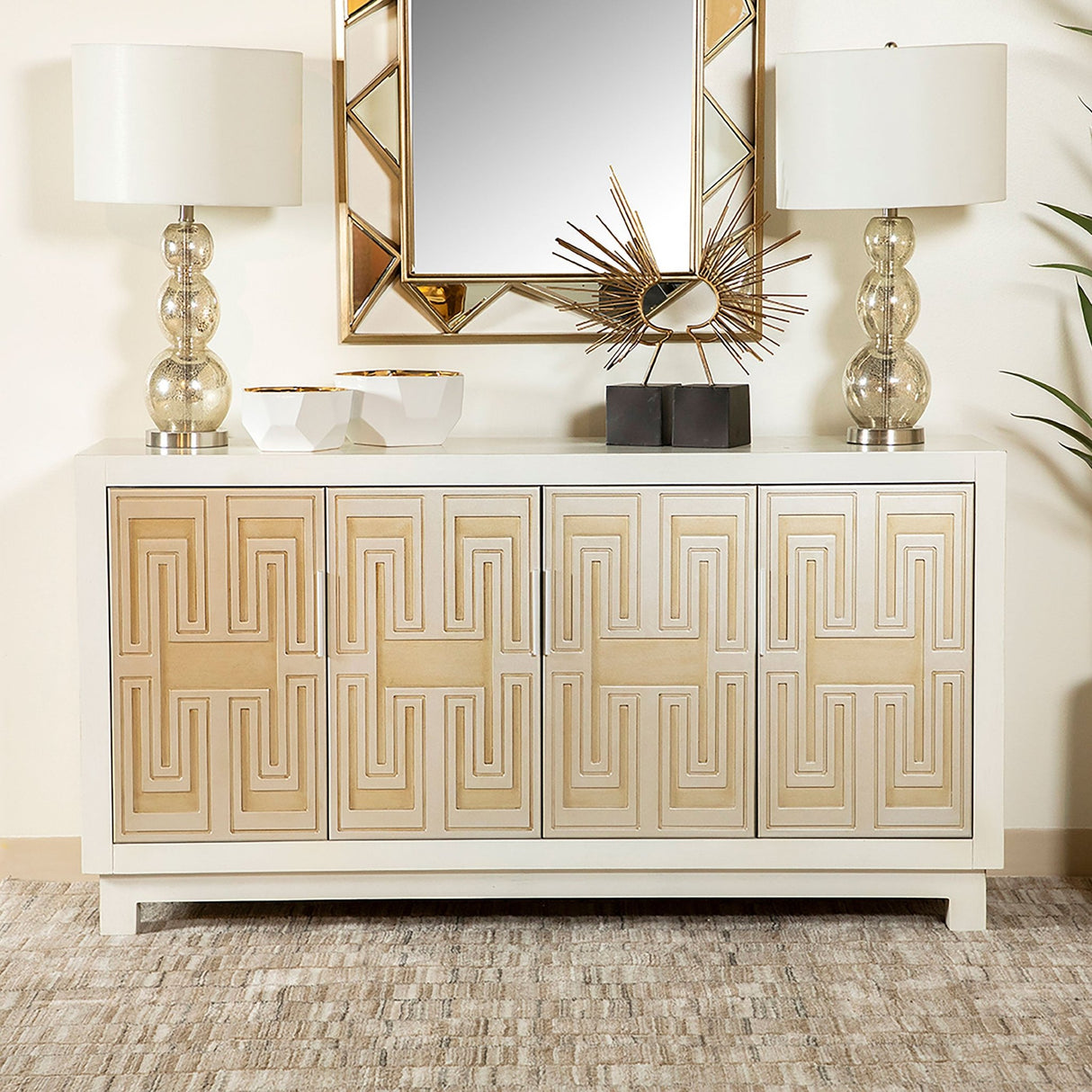 Voula Rectangular 4 - door Accent Cabinet White and Gold | Coaster | Home Elegance USA