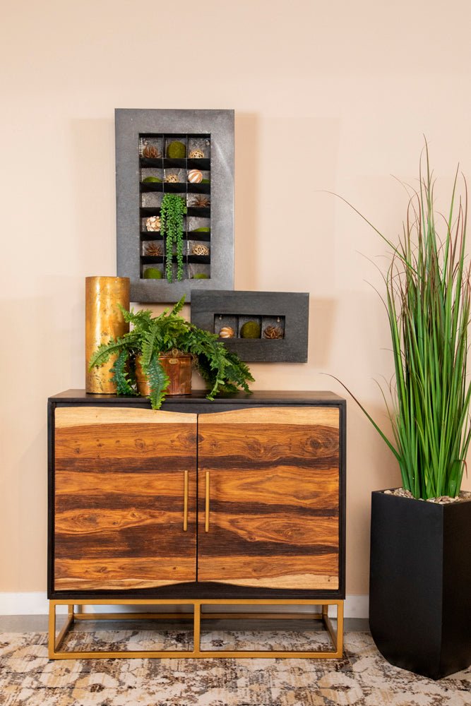 Zara 2 - door Accent Cabinet Black Walnut and Gold | Coaster | Home Elegance USA