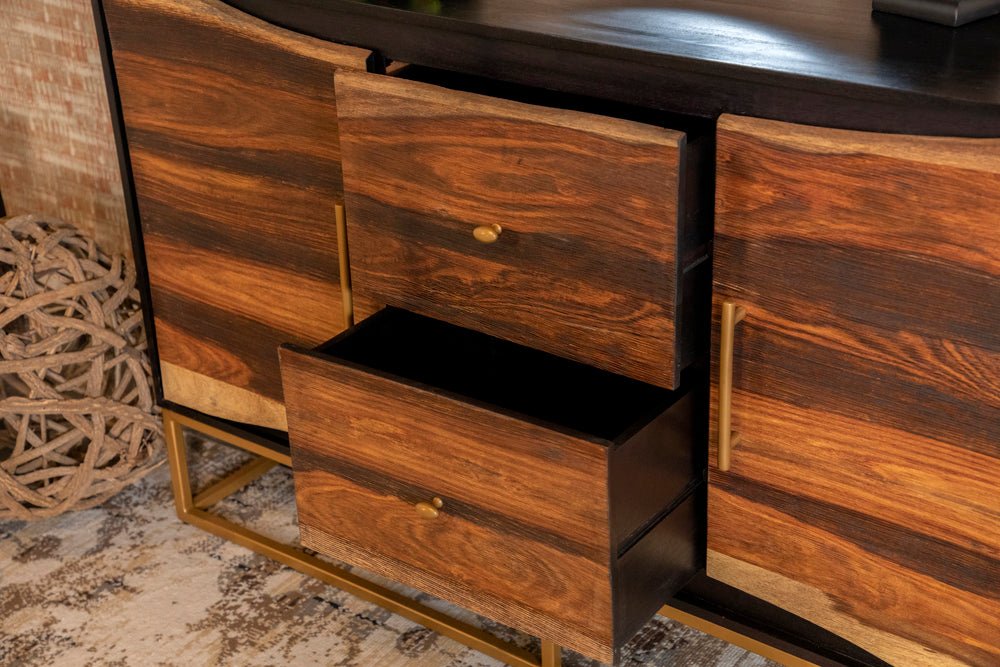 Zara 2 - drawer Accent Cabinet Black Walnut and Gold | Coaster | Home Elegance USA