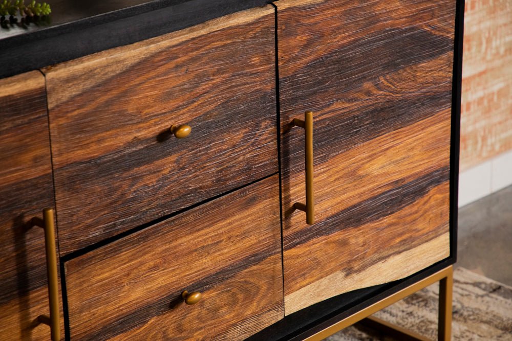 Zara 2 - drawer Accent Cabinet Black Walnut and Gold | Coaster | Home Elegance USA