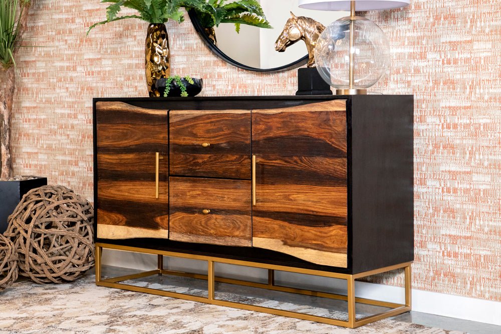 Zara 2 - drawer Accent Cabinet Black Walnut and Gold | Coaster | Home Elegance USA