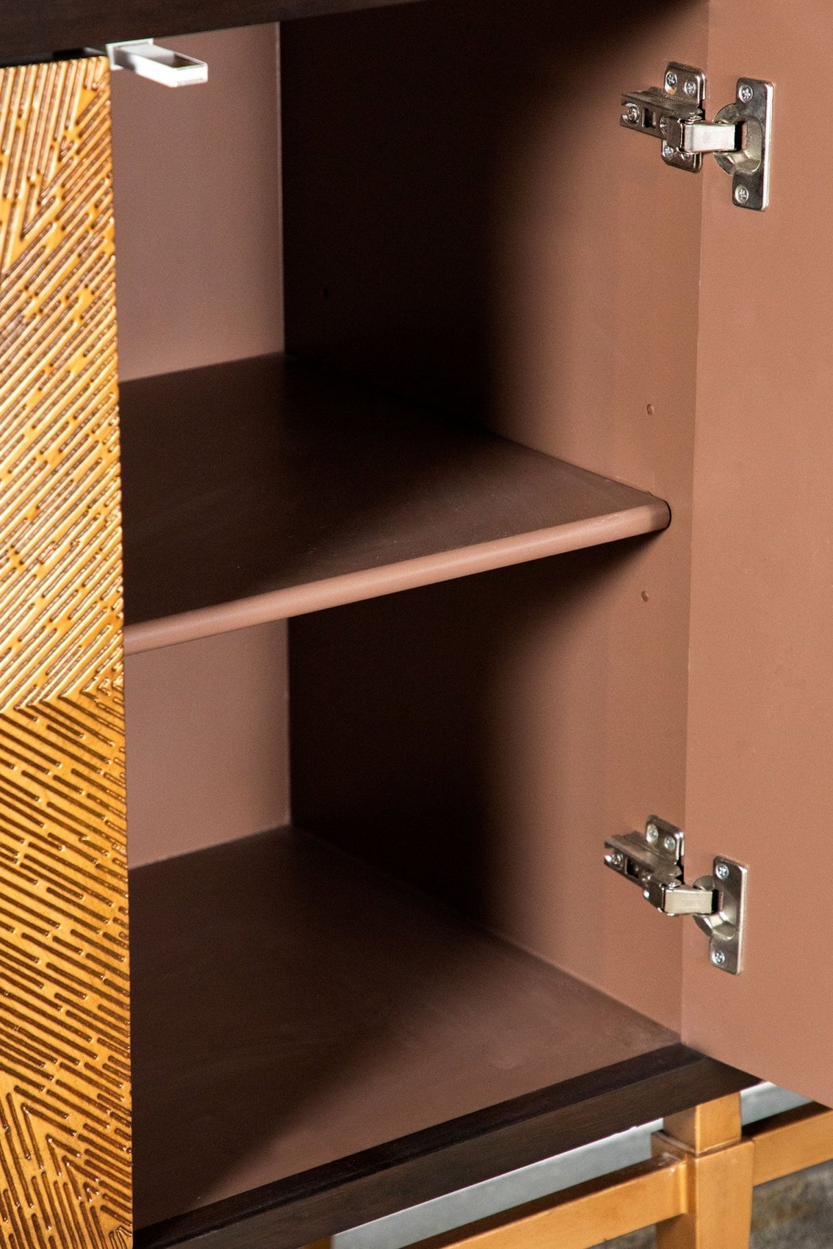 Accent Cabinet - Zira Sunburst 4-door Accent Cabinet Brown and Antique Gold