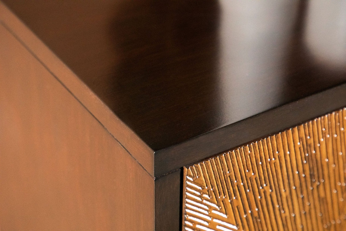 Accent Cabinet - Zira Sunburst 4-door Accent Cabinet Brown and Antique Gold