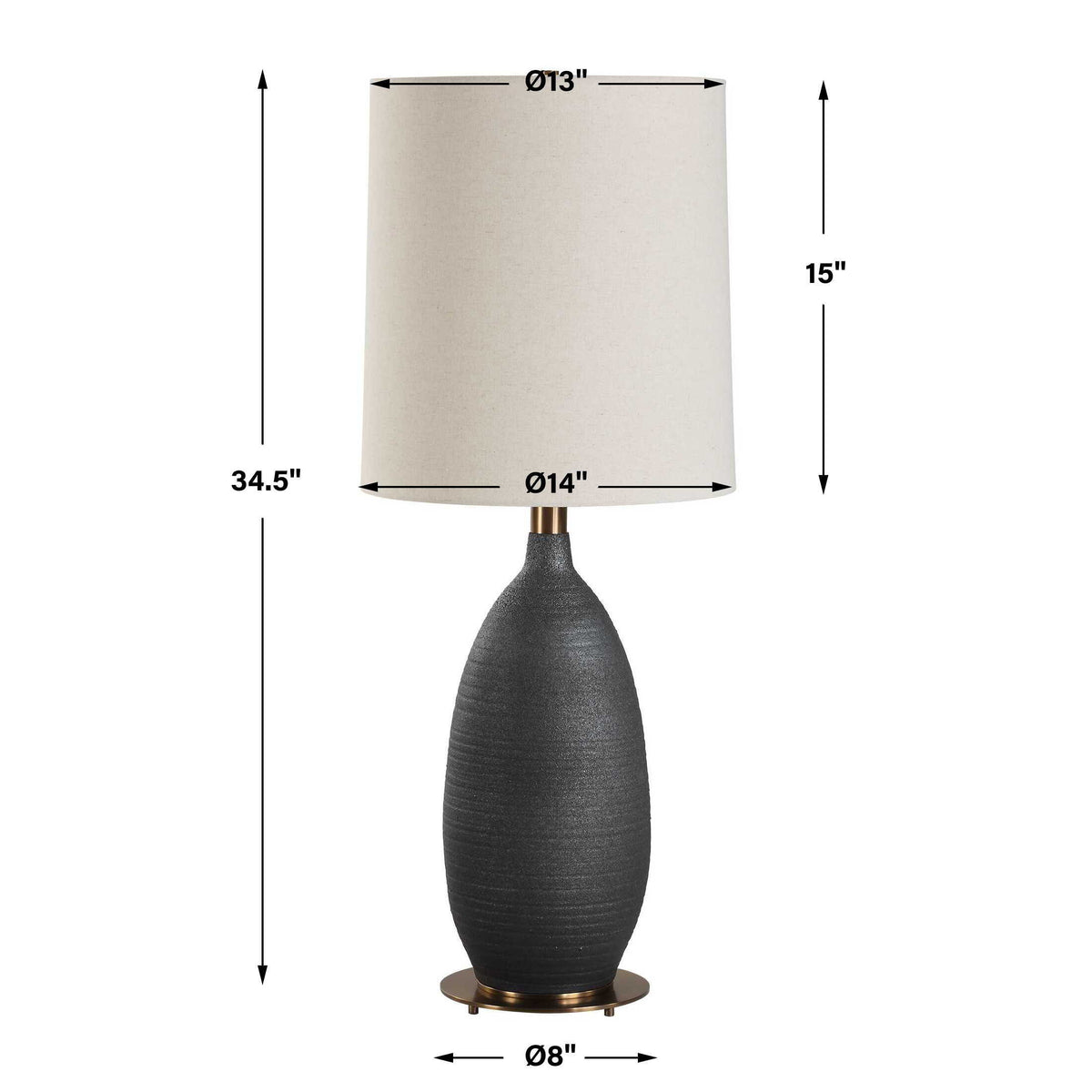Bower Table Lamp Matt Black - Black / White by Uttermost - View 8