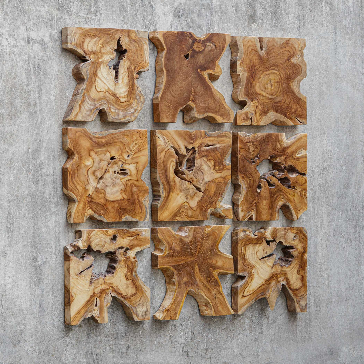 Talia Wood Wall Decor (Set of 9) - Light Brown by Uttermost - View 3