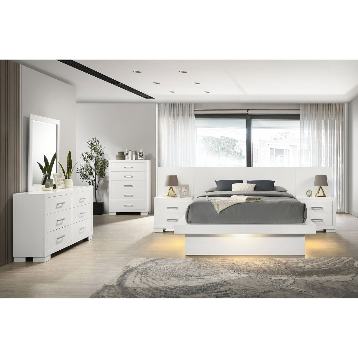 Tokyo White 6-piece Platform Bedroom Set with 2 Nightstands