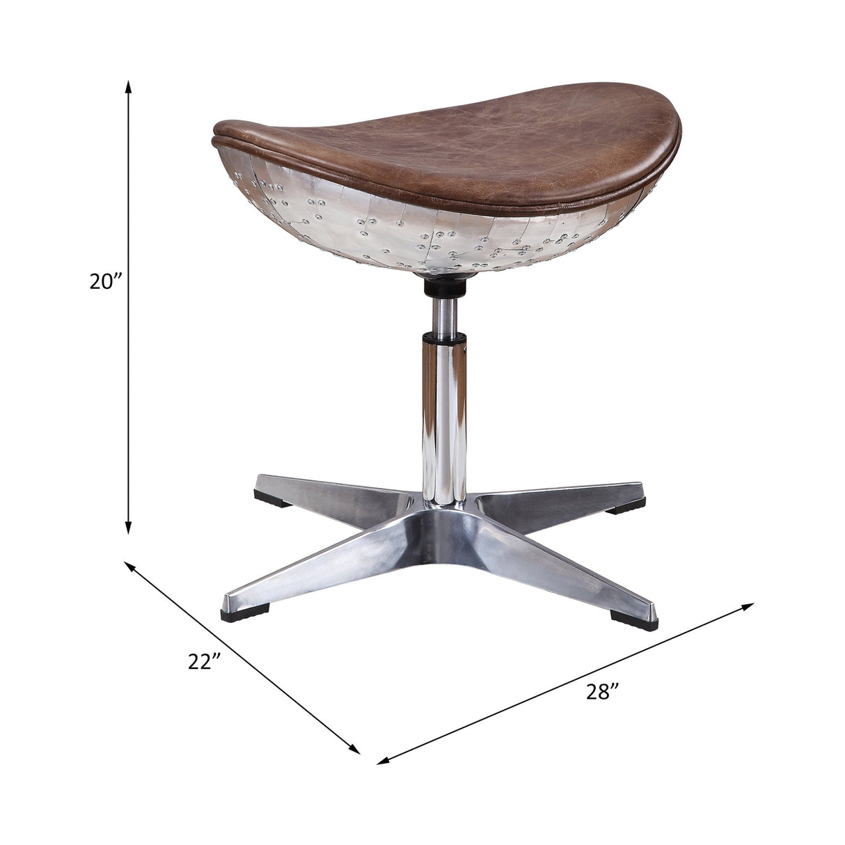 Brancaster Stool 96160 Retro Brown Top Grain Leather & Aluminum | Acme | Home Elegance USA