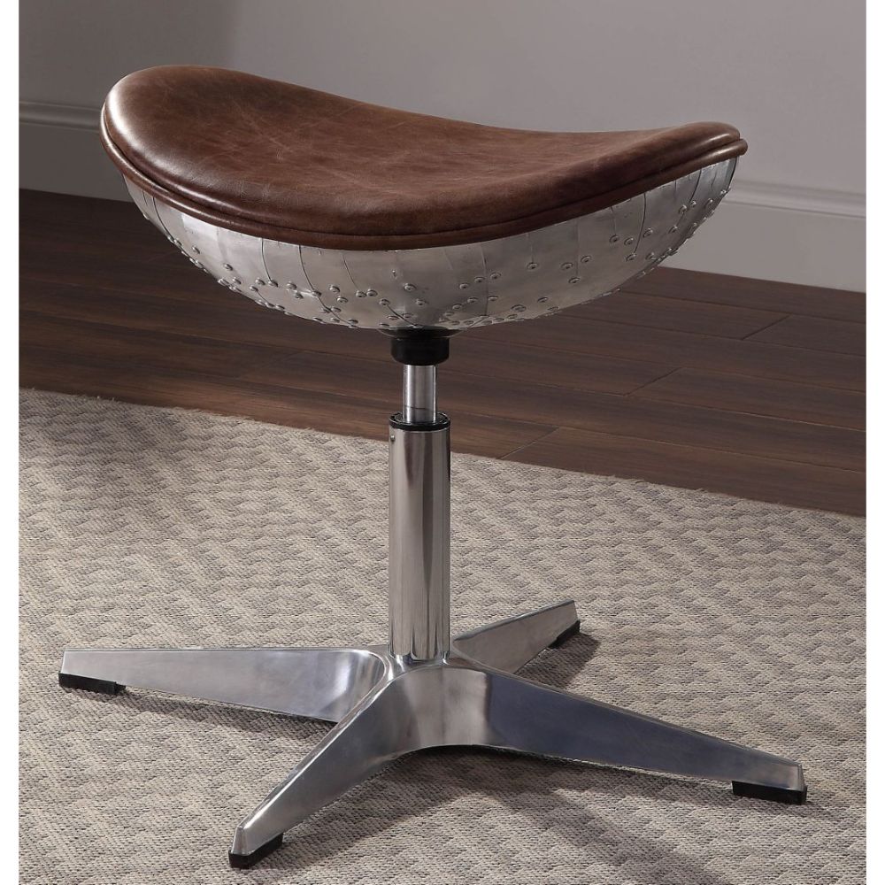 Brancaster Stool 96160 Retro Brown Top Grain Leather & Aluminum | Acme | Home Elegance USA
