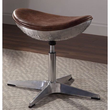 Brancaster Stool 96160 Retro Brown Top Grain Leather & Aluminum | Acme | Home Elegance USA