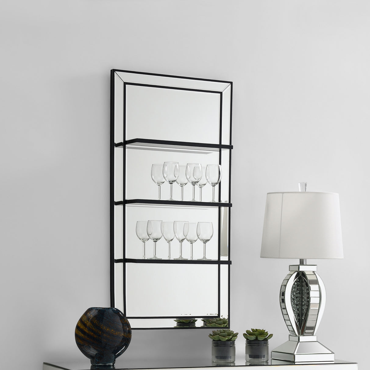 Oriel 24 x 47 Inch Rectangular 3-Shelf Wall Mirror Silver - Home Elegance USA