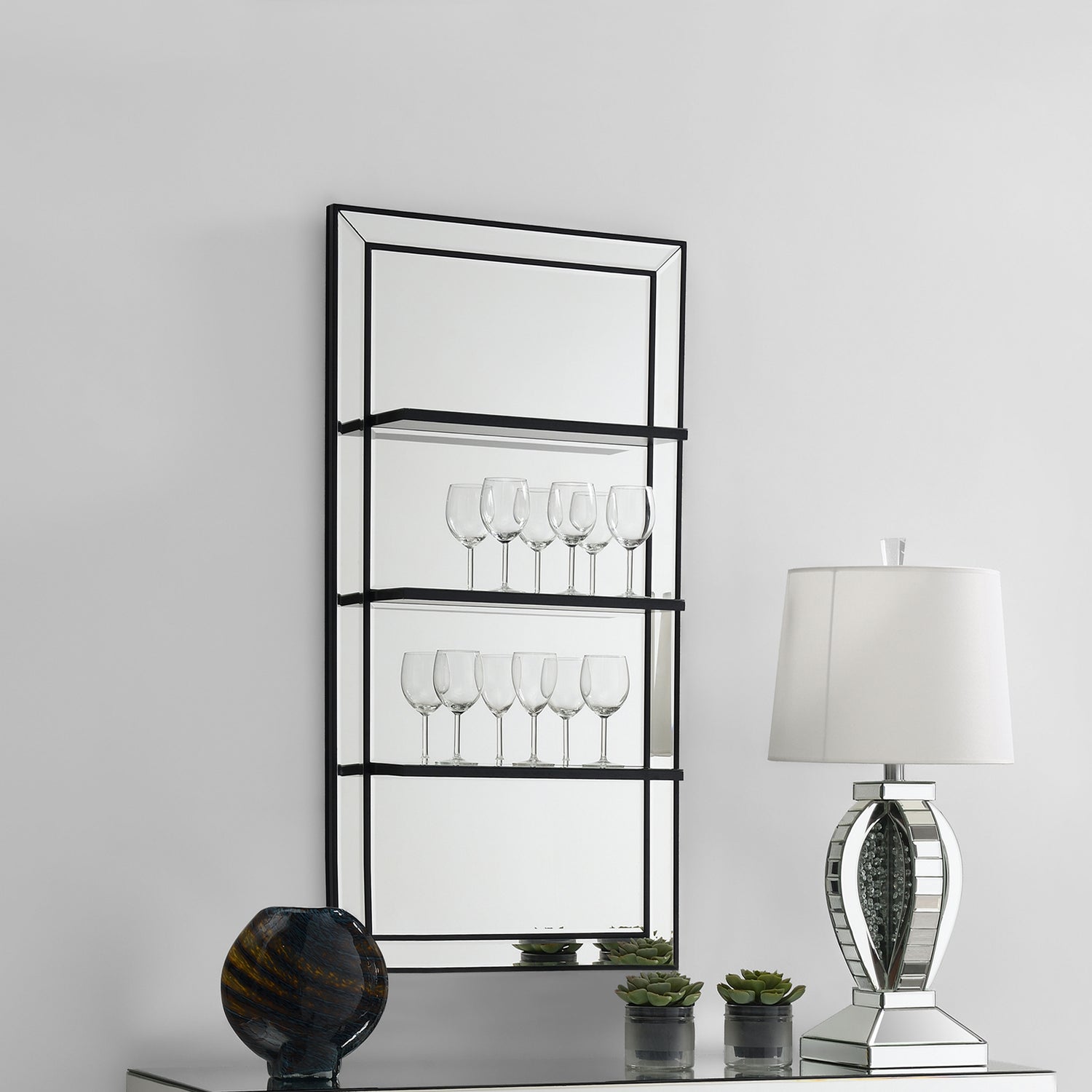 Oriel 24 x 47 Inch Rectangular 3-Shelf Wall Mirror Silver - Home Elegance USA