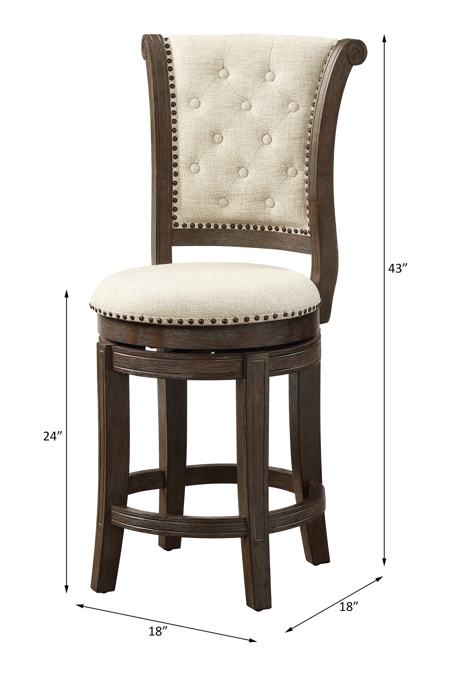 Acme - Glison Counter Height Chair (Set-2) 96455 Beige Fabric & Walnut Finish