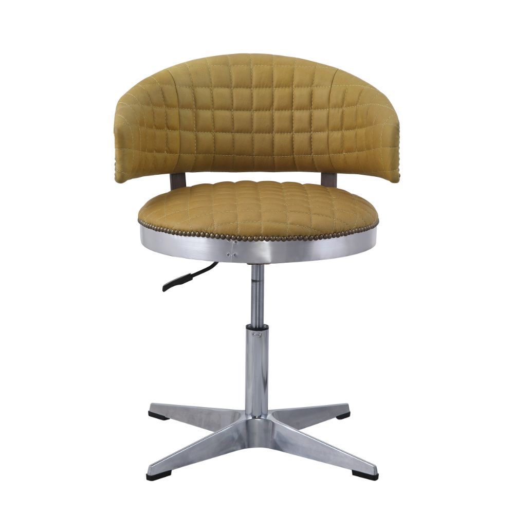 Brancaster Adjustable Stool W/Swivel 96470 Turmeric Top Grain Leather & Chrome Finish | Acme | Home Elegance USA