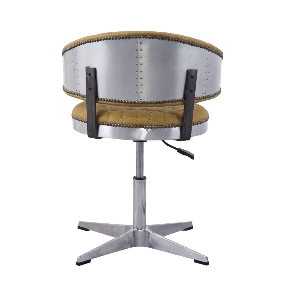 Brancaster Adjustable Stool W/Swivel 96470 Turmeric Top Grain Leather & Chrome Finish | Acme | Home Elegance USA