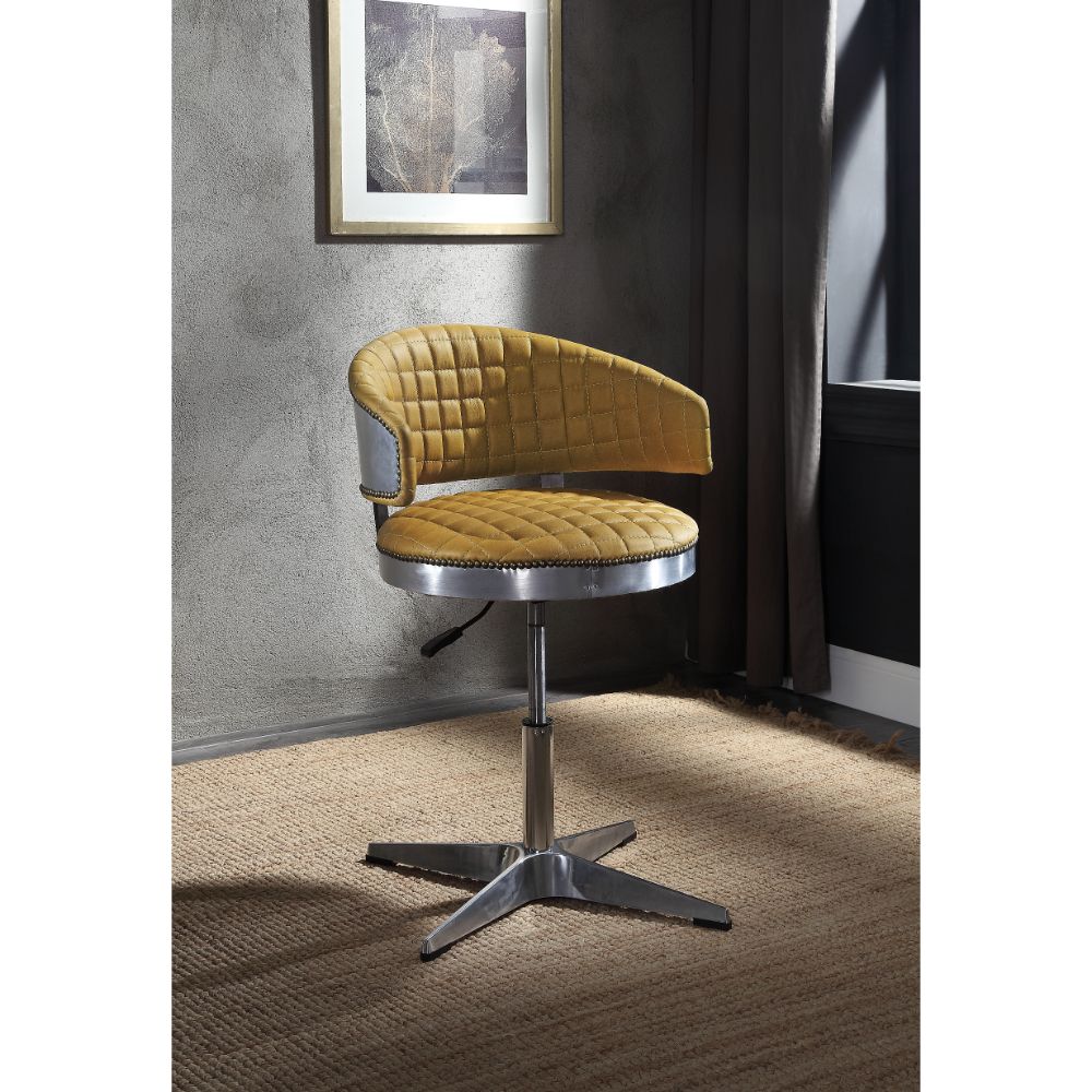 Brancaster Adjustable Stool W/Swivel 96470 Turmeric Top Grain Leather & Chrome Finish | Acme | Home Elegance USA