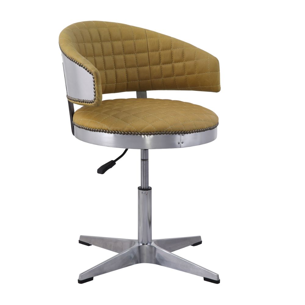 Brancaster Adjustable Stool W/Swivel 96470 Turmeric Top Grain Leather & Chrome Finish | Acme | Home Elegance USA