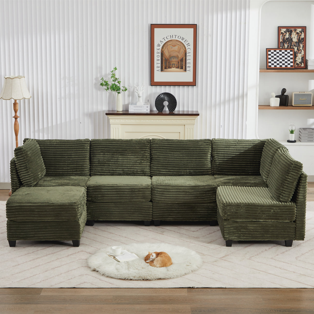 Corduroy Sectional Couch with Storage, U Shaped Sectional Sofa with Ottoman, Modular Sectional Couches for Living Room