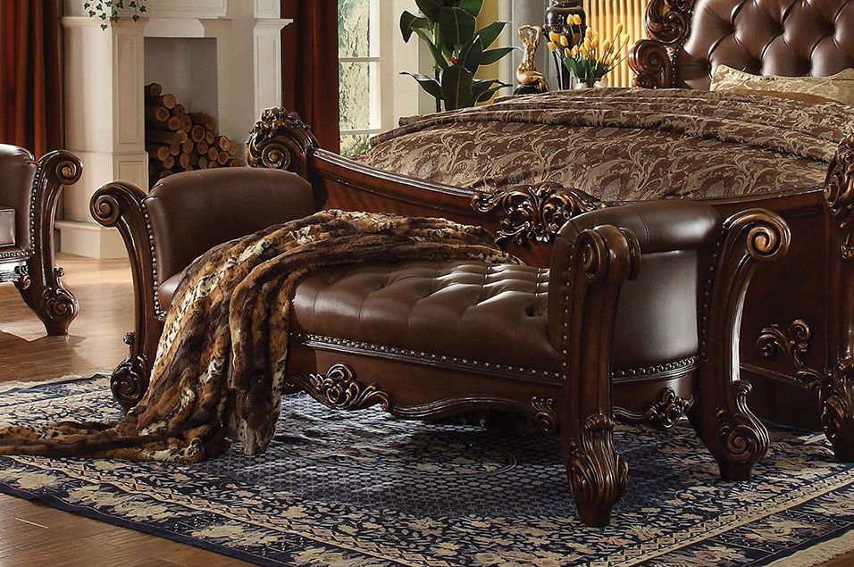 Acme - Vendome Bench 96490 Cherry Synthetic Leather & Cherry Finish