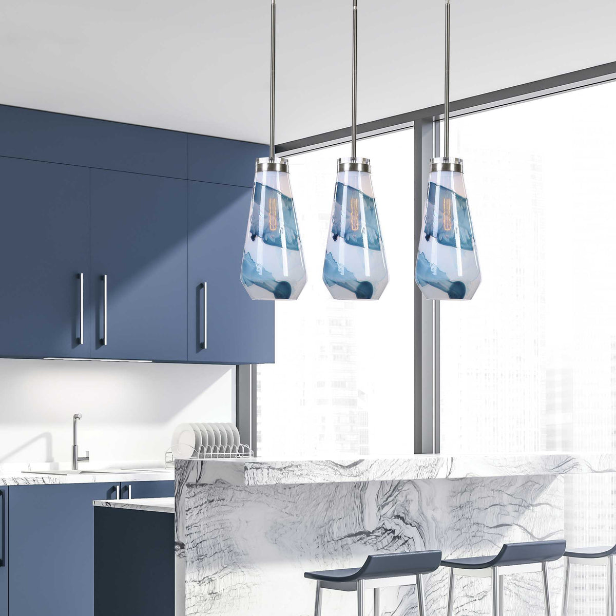 Windswept 1 Light Mini Pendant Blue & White - Blue / Silver by Uttermost - View 4