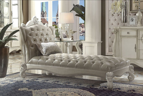 Acme - Versailles Chaise W/Pillow 96542 Vintage Gray Synthetic Leather & Bone White Finish