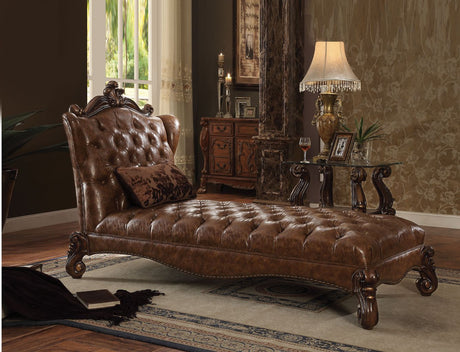 Acme - Versailles Chaise W/Pillow 96544 Two Tone Light Brown Synthetic Leather & Cherry Oak Finish