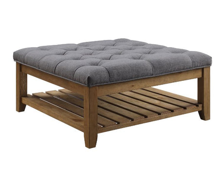Aizen Cocktail Ottoman 96558 Gray Fabric & Weathered Oak Finish | Acme | Home Elegance USA