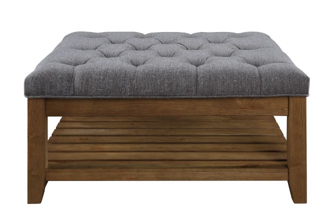 Aizen Cocktail Ottoman 96558 Gray Fabric & Weathered Oak Finish | Acme | Home Elegance USA