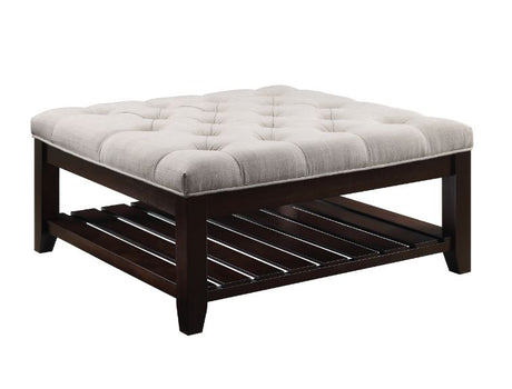 Aizen Cocktail Ottoman 96562 Beige Fabric & Espresso Finish | Acme | Home Elegance USA