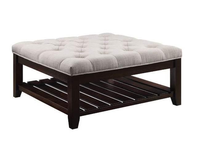 Aizen Cocktail Ottoman 96562 Beige Fabric & Espresso Finish | Acme | Home Elegance USA