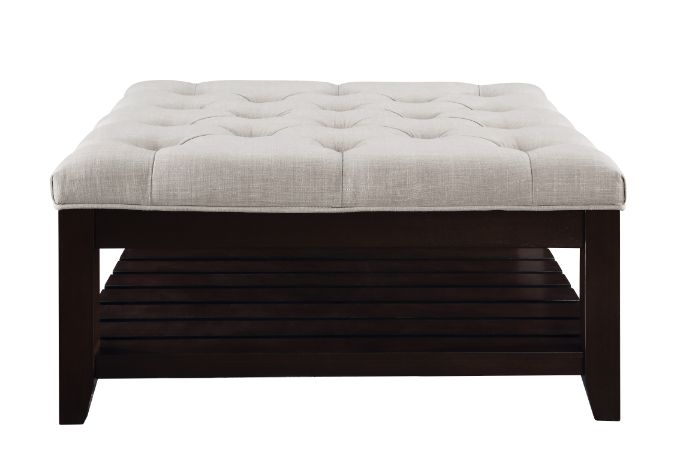 Aizen Cocktail Ottoman 96562 Beige Fabric & Espresso Finish | Acme | Home Elegance USA