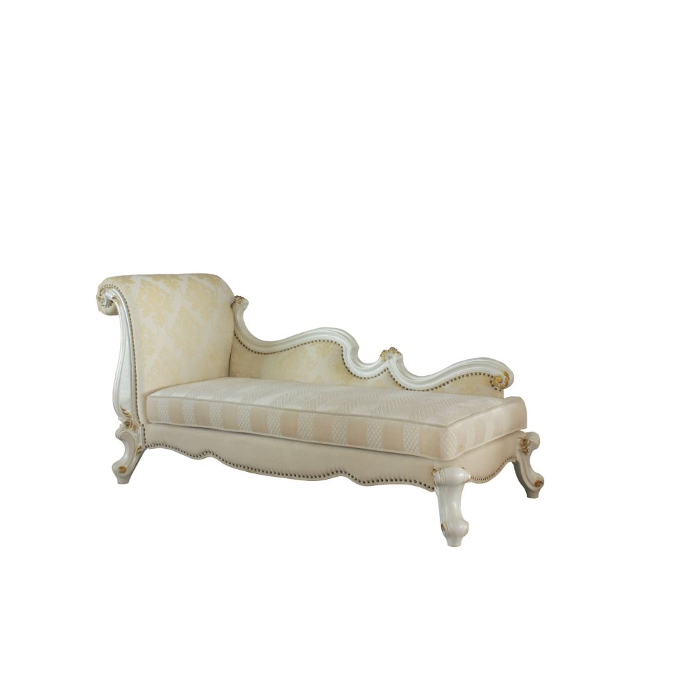 Acme - Picardy Chaise Lounge W/2 Pillows 96910 Pattern Fabric & Antique Pearl Finish