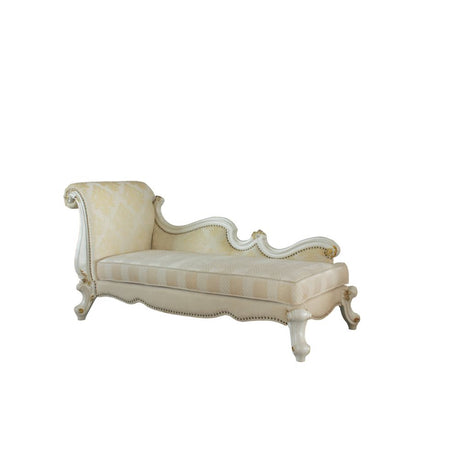 Acme - Picardy Chaise Lounge W/2 Pillows 96910 Pattern Fabric & Antique Pearl Finish