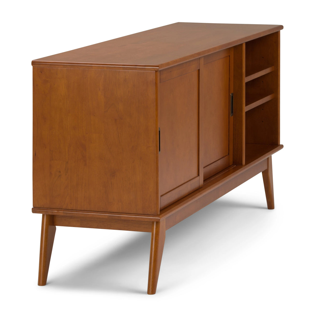 Draper 60 inch Wide Solid Wood Mid Century Medium TV Stand in Teak Brown For TVs up to 65 inches - sold by Home Elegance USA