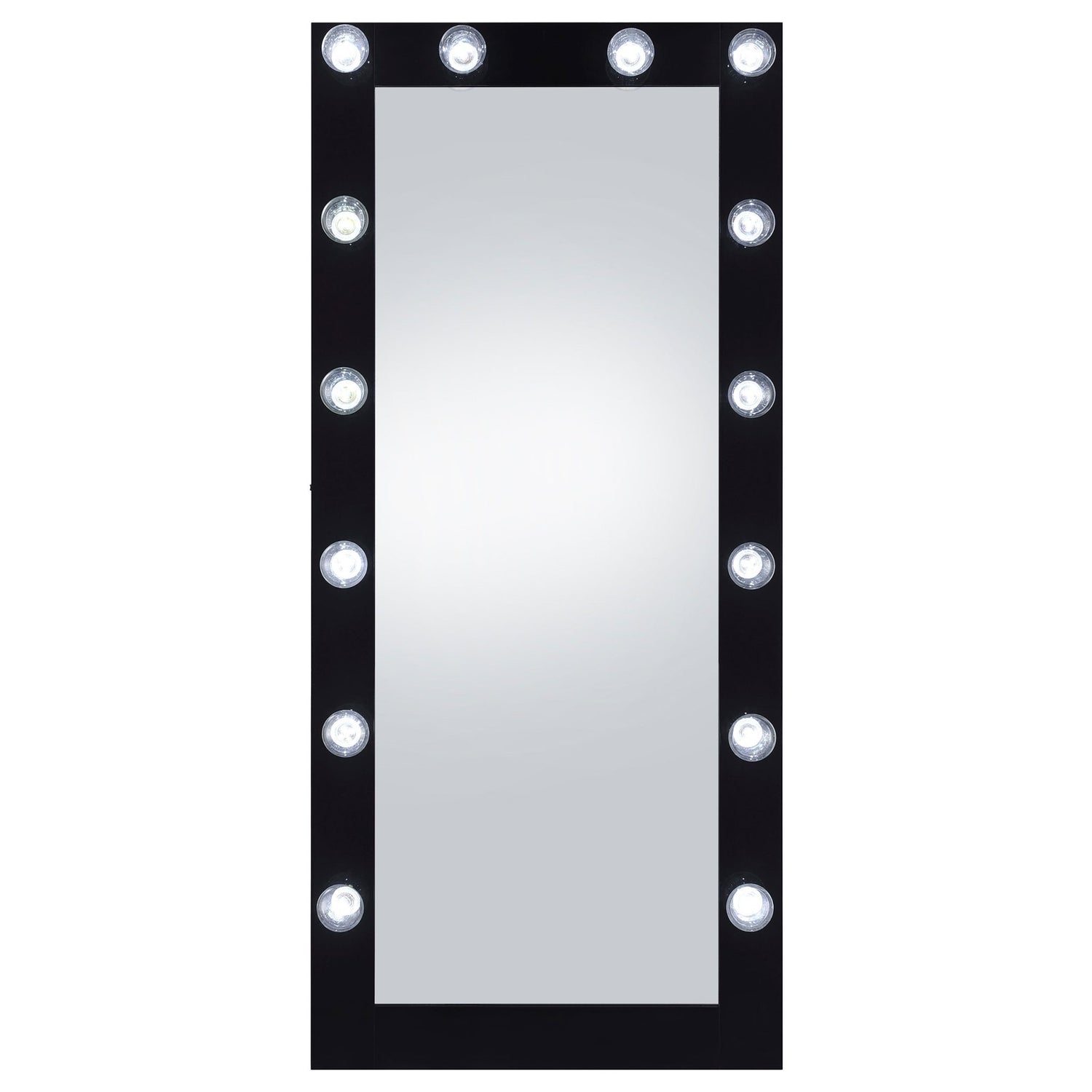 Floor Mirror - Zayan Full Length Floor Mirror With Lighting Black High Gloss