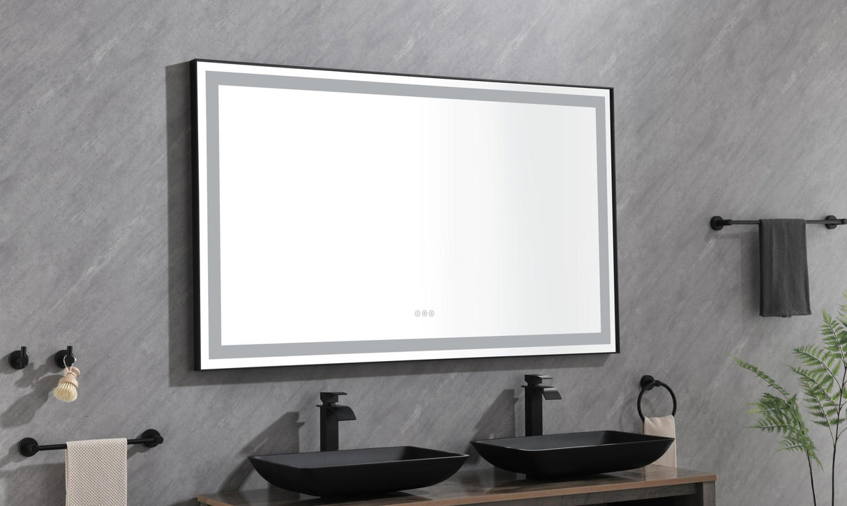 96in. W x36 in. H Framed LED Single Bathroom Vanity Mirror in Polished Crystal Bathroom Vanity LED Mirror with 3 Color Lights Mirror for Bathroom Wall | Home Elegance USA