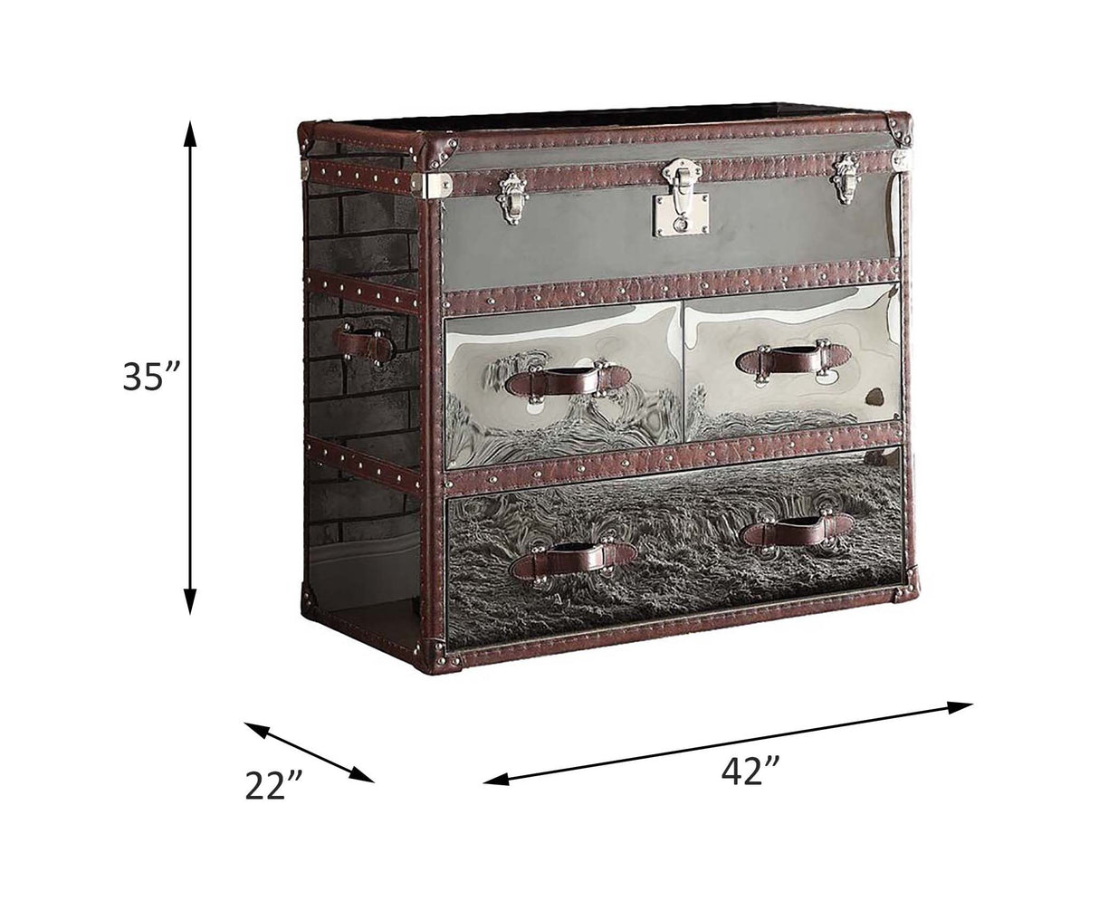 Aberdeen Console Cabinet 97154 Vintage Dark Brown Top Grain Leather & Stainless Steel | Acme | Home Elegance USA