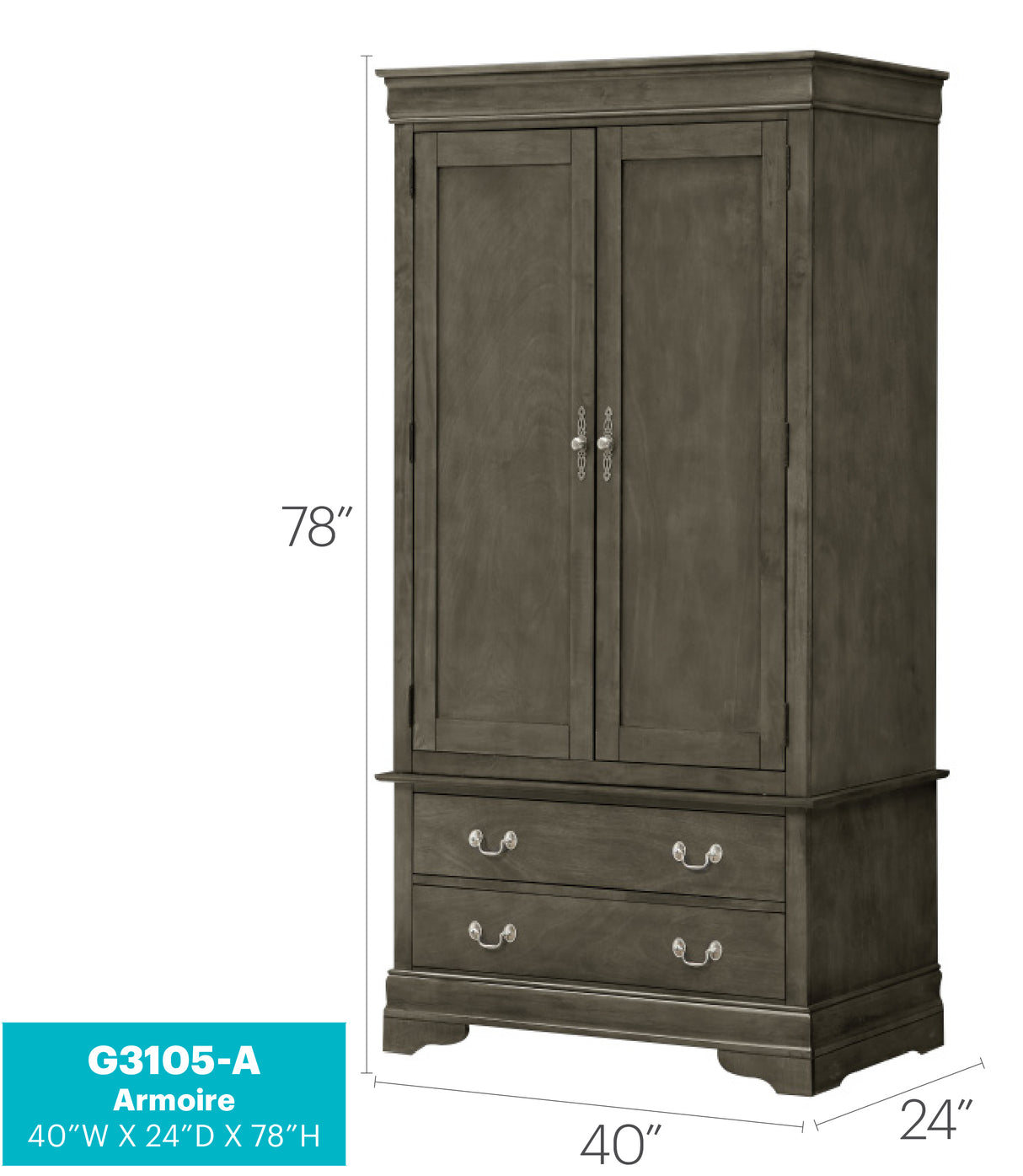 Louis Phillipe G3105-A Armoire , Gray - sold by Home Elegance USA