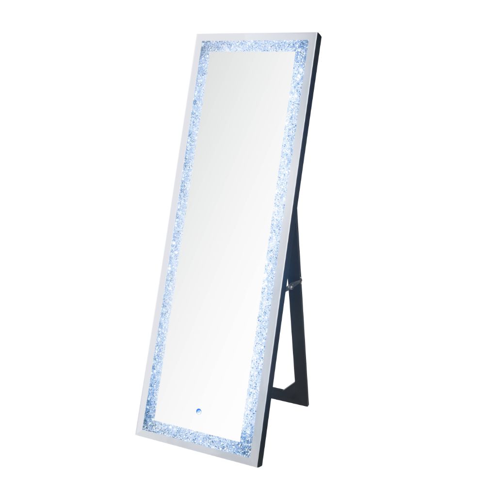 Acme - Noralie Floor Mirror W/Led 97713 Mirrored & Faux Diamonds